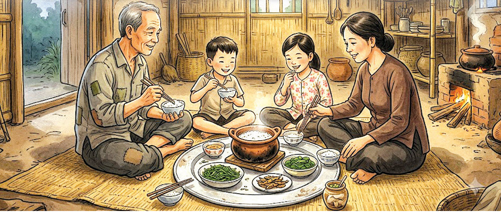 Bữa cơm quê thơm mùi khói bếp